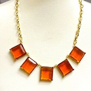 Vintage Bavette Necklace with Rustic Orange Glass